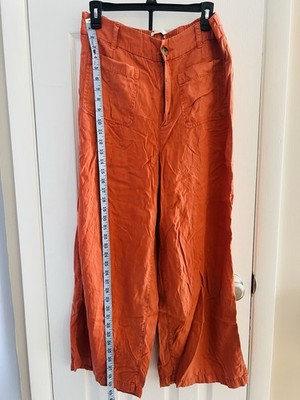 Cynthia Rowley Women's Orange Wide-Leg Pants Lyocell Herringbone US 12
