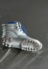 Two Small Solid Silver Pin Cushions. Elephant and Boot. Velvet Pads. 5.2g Rare.
