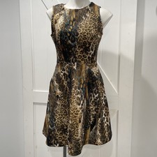 Jennifer Lopez Fit & Flare Dress 8 Brushed Leopard Brown Teal Ivory Scuba Fit