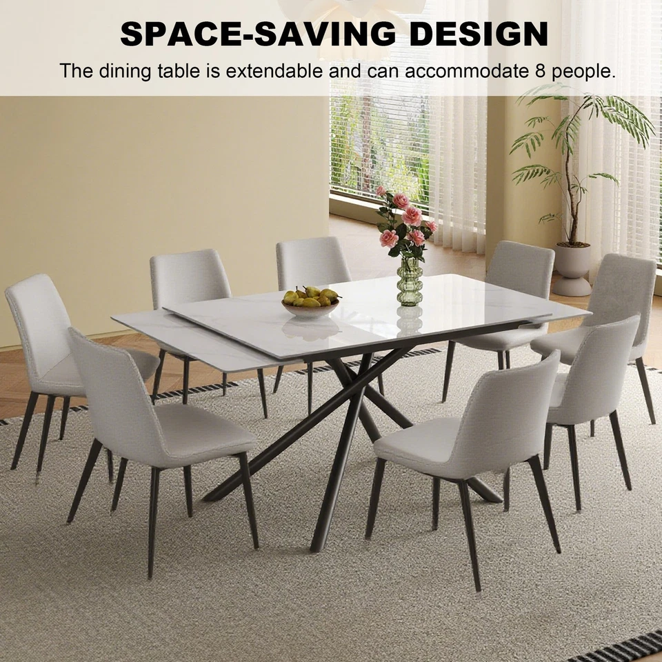 9 Pieces Dining Table Set 83in Kitchen Table Sintered Stone Table Top +8 Chairs - Image 4 of 4