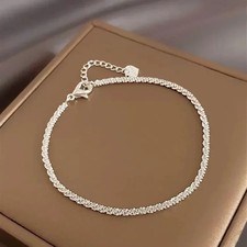 Womens Ladies 925 Sterling Silver Square Chain Bracelet Jewellery Bangle Gift