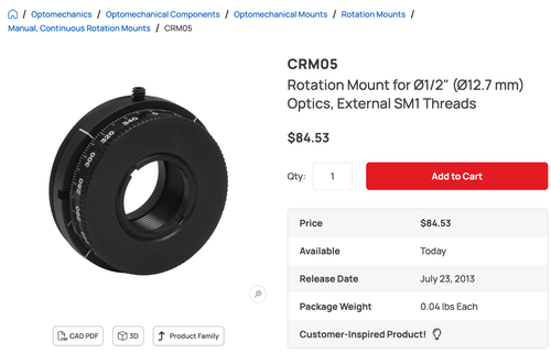 Thorlabs CRM05 1/2''Compact Rotation Mount | eBay