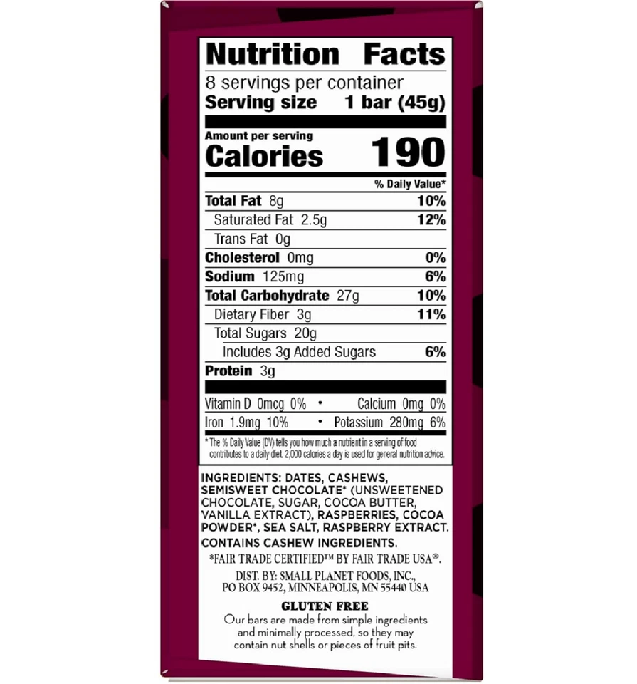 Trufa Larabar Chocolate Frambuesa, Barritas de Frutas Veganas Sin Gluten, 8 ct Foto 2 de 4