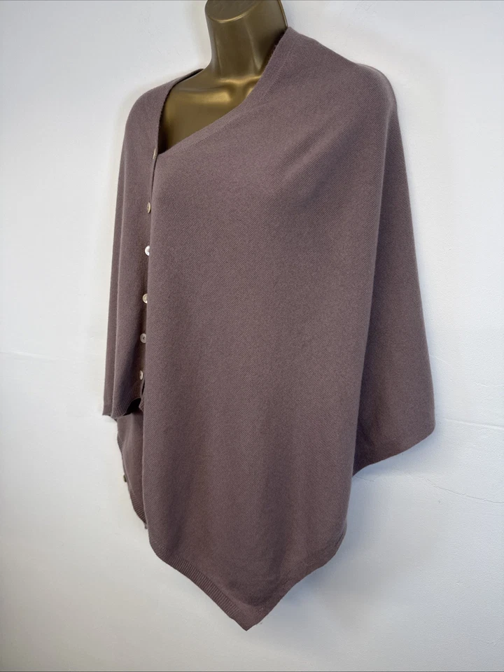 WoolOvers Button Poncho Taupe Brown Thin Knit One Size Cashmere Merino Blend - Image 2 of 4