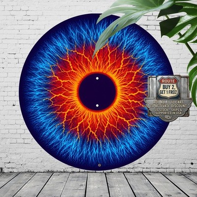 Creative Eyeball Design Round Tin Sign 8x8 Unique Artistic Wall Plaque