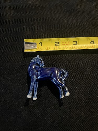 Deep Blue Porcelain Horse Figurine Vintage Rich Deep Color Tiny Chips On Ears