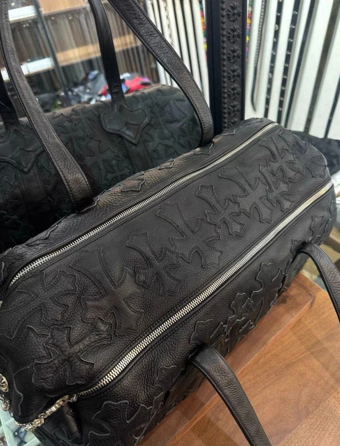 铬心交叉皮革黑色布贴行李袋 925 纯银 — 第 4/4 张图片