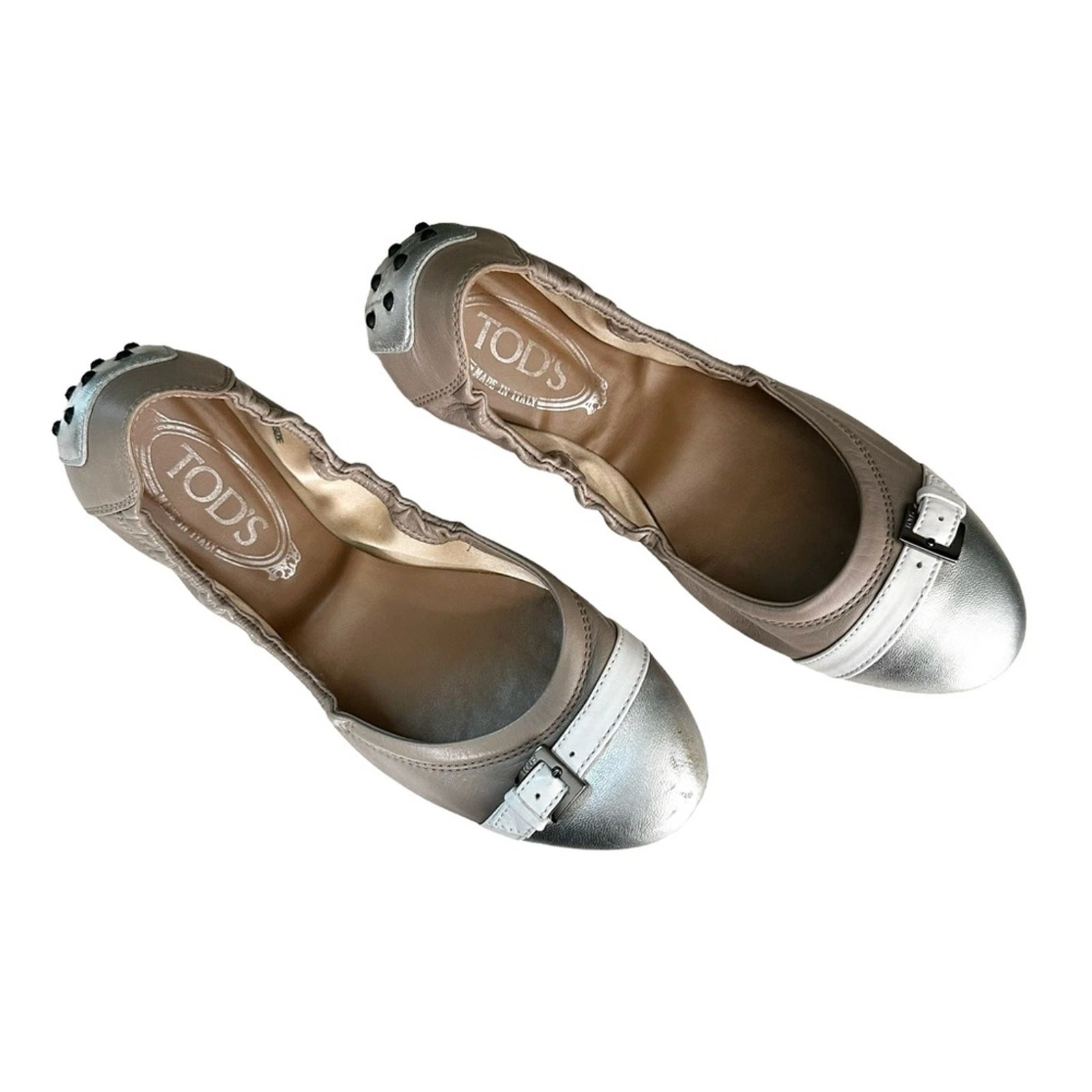 TOD’S Ballerine Tod's donna argento pelle tortora scrunch taglia 37