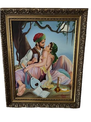 OMAR KHAYYAM ''LIEBHABER'' ORGINAL GERAHMT ÖL Leinwand 1969 67x84 Sarup Singh MBE