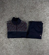 Vintage Fila Overprint Navy Tracksuit Striped Ankle Zip Men's Size Large