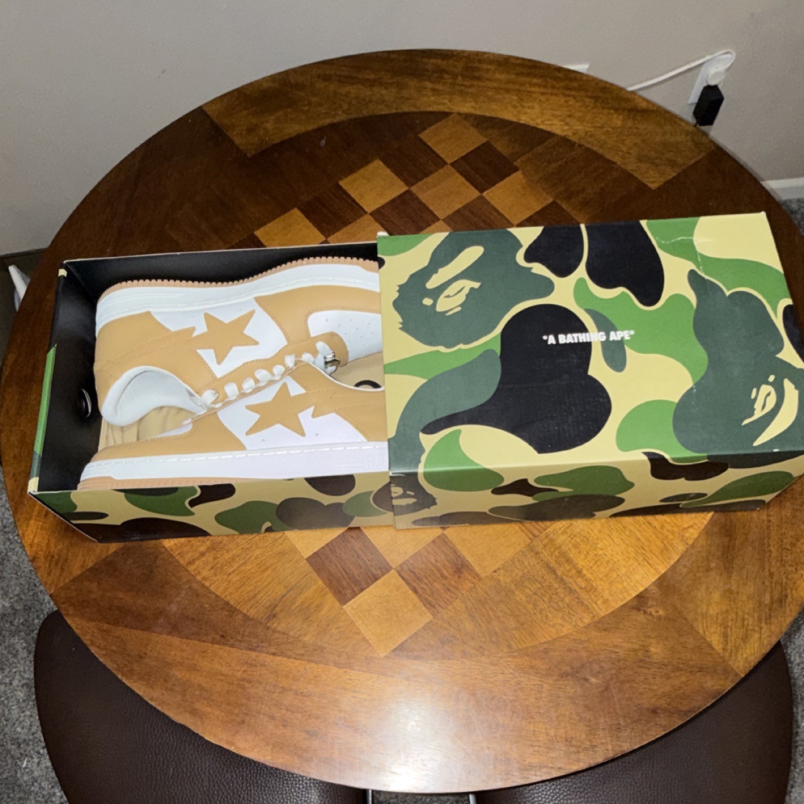 A Bathing Ape Bapesta Beige White Men's Low Top Leather Sneaker 1J70191007 thumbnail 9