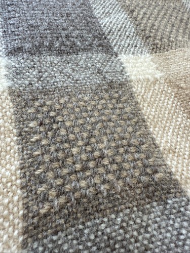 Vtg Pendleton Pure Virgin Wool Fringe Throw Blanket 66x52 Gray Beige Plaid USA - Picture 15 of 24