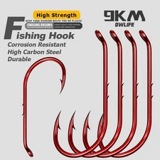 50-200pcs Red Double Barbed Long Shank Offset Baitholder Fish Hook for Saltwater