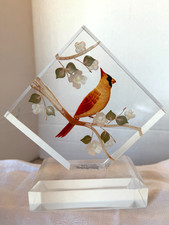 Vintage Reverse-Carved Lucite Cardinal & Dogwood Blossom Sculpture / Night Light Base — listing 6