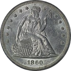 1860-O Seated Liberty Dollar OGH PCGS MS60 Nice Eye Appeal Nice Strike