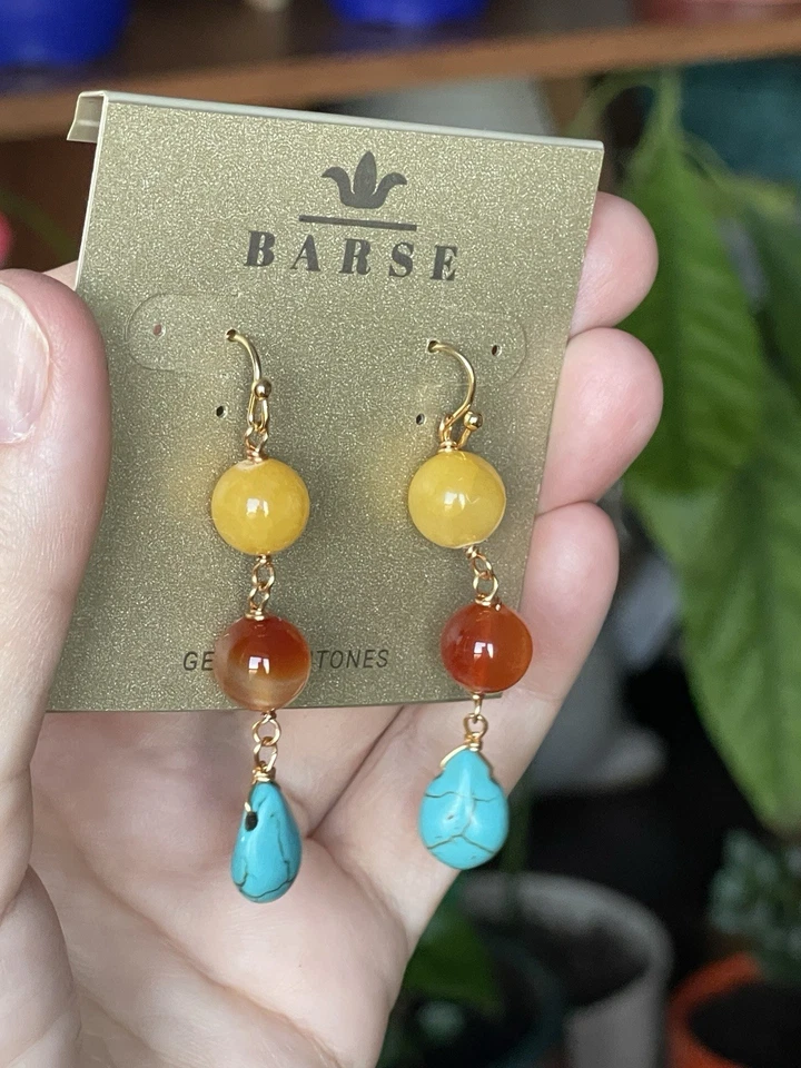 Pendientes de magnesita azul cornalina jade amarillo genuino bronce barse Foto 2 de 4
