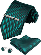 TIE G Stripe Plaid Mens Ties Set in Black Gift Box: Necktie and Pocket Square, C