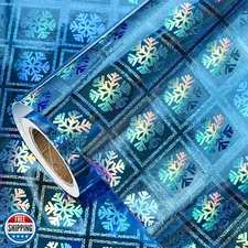 LeZakaa Blue Holographic Wrapping Paper, Metallic Square Snowflake Print for 