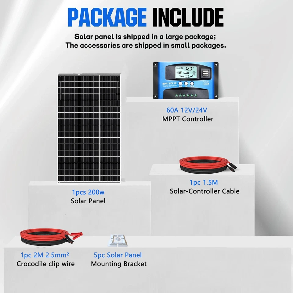 12V 200W Solar Panel Kit with Brackets For Motorhomes Trailer RV Caravan Camper - Image 2 of 4