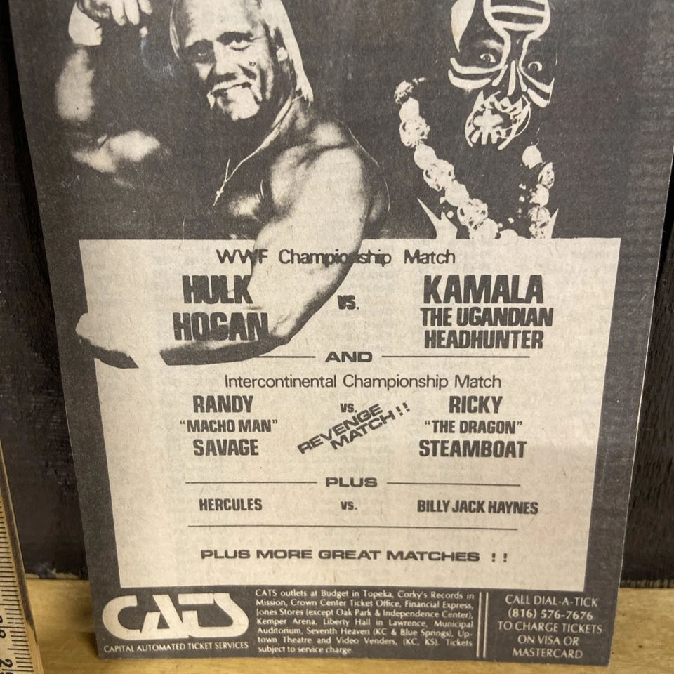 Póster de lucha libre WWF 1987 evento principal Hulk Hogan Kamala Macho Man Kansas City MO Foto 2 de 4