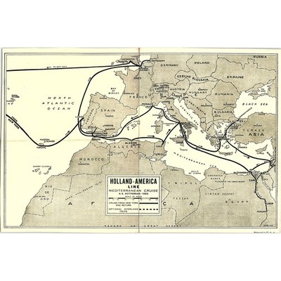 1925 Holland-America Line Mediterranean Cruise S.S. Rotterdam Map AG4-6