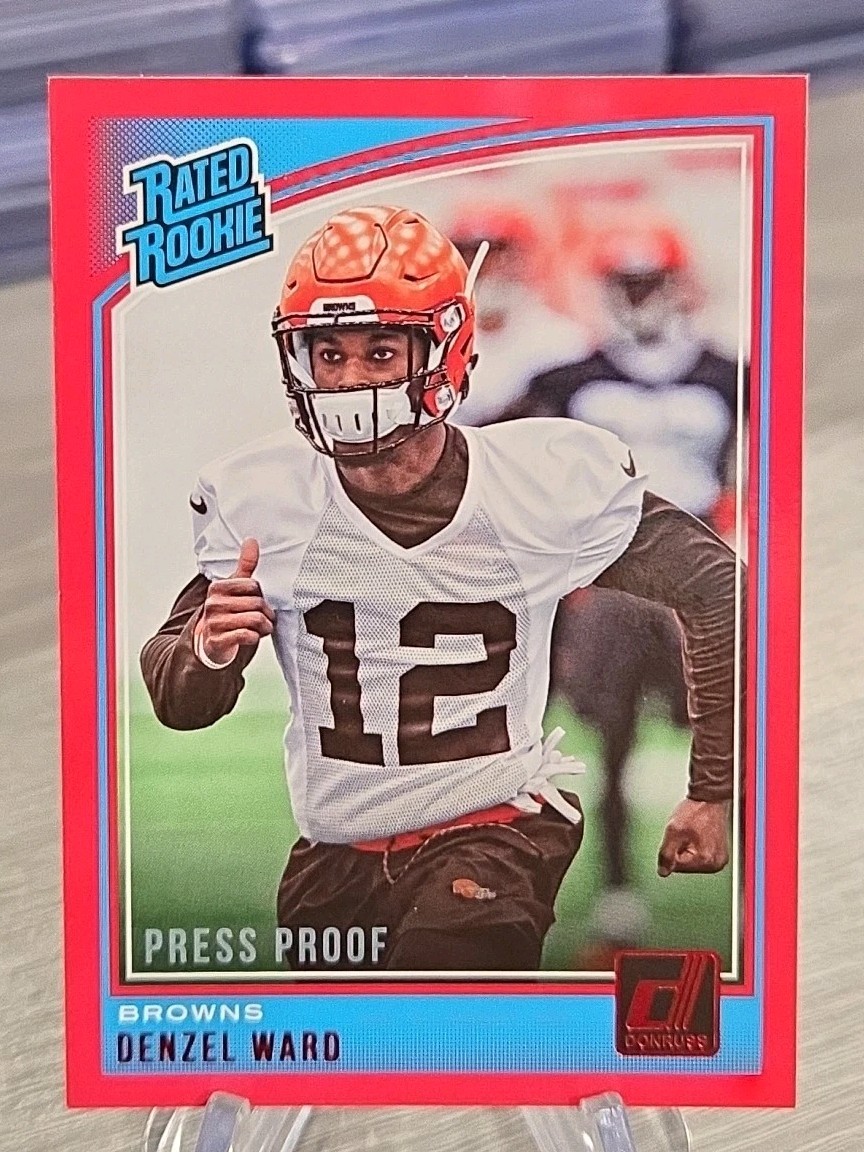 Denzel Ward 2018 Panini Donruss Rated Rookie Press Proof Red #348 Browns