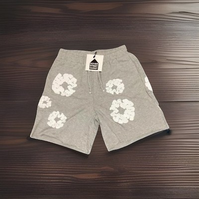 Denim Tears Men's Gray Cotton Graphic Wreath Sweatshorts Drawstring Elastic M