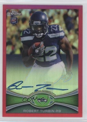 2012 Topps Chrome BCA Pink Refractor Rookie 60/75 Robert Turbin #68 Auto RC 2d8