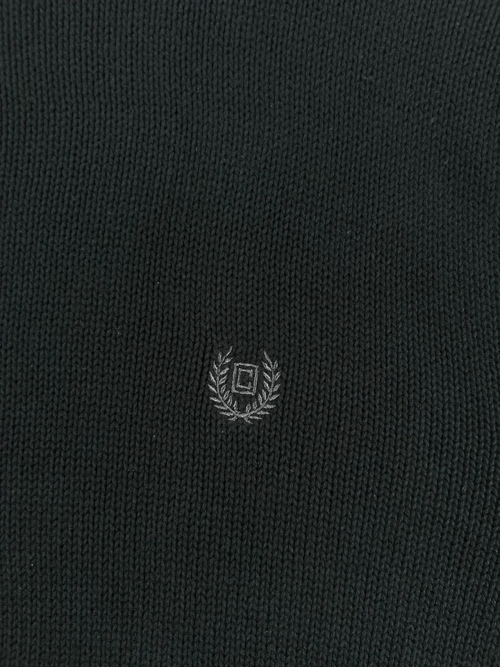 Suéter de punto negro XL para hombre CHAPS cuello redondo suéter preppy gris escudo logotipo algodón Foto 3 de 4