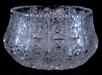ANTIQUE Cut Crystal Star Pattern Bowl American Brilliant Dish 7'' SAWTOOTH EDGE