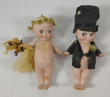 Antique "ROSE O'NEILL" Kewpie Doll Cake Topper Set Blue Wings Bisque A32