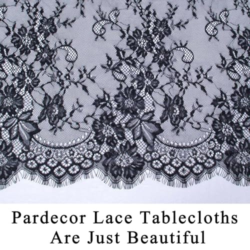 Pardecor Vintage Lace Tablecloth – 60x120 Inch, Black Floral Embroidered Overlay - View #10