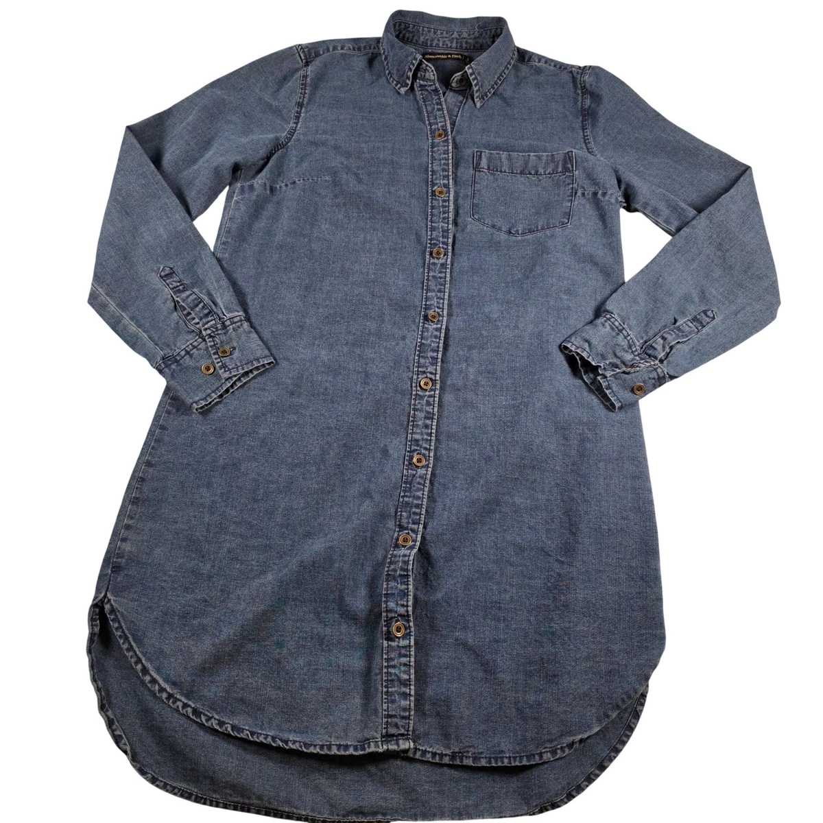 black v neck bodycon dress long sleeve Women's Long-Sleeve Denim Shirt Dress in Medium Wash | Size S TALL