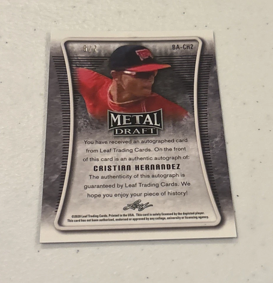 Cristian Hernandez 2020 Leaf Metal Draft RC Autograph Purple Refractor Auto #5/7 - Image 2 of 2