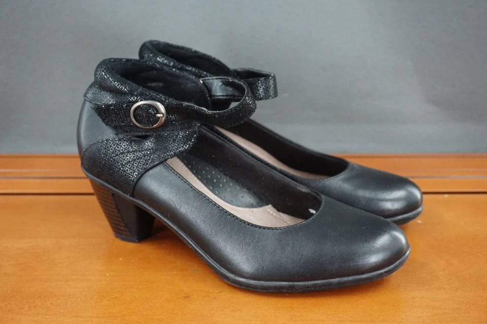Earth Garnet Shoes Womens Size 7.5 Black Leather Ankle Strap Pumps Mary Jane - Image 3 of 4