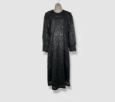 $15900 Gabriela Hearst Women's Black Silk Leather Eyelet Lara Dress Size L