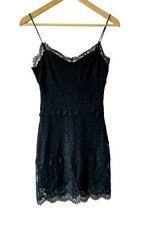 TOPSHOP Y2K Lace Dress Size 6 Black Mini Layered Strappy Cami Tight Bodycon 00s 