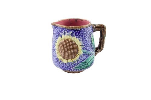 Antik 1800er Griffe Smith & Hill etruskische Majolika Sonnenblume Milchkrug