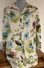 Panama Jack Floral Print Linen Blouse Size M