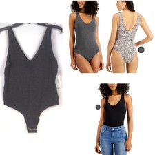 Alfani Ultra Soft Modal V-Neck Bodysuit Charcoal Size L New