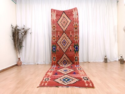 3x11 Geometric Handmade Authentic Runner Unique Vintage Moroccan Rug