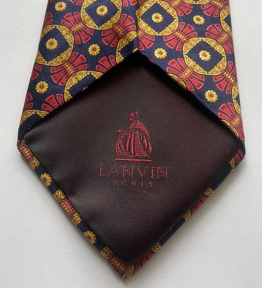 Lanvin Париж 100% шелк синий красный золото блестящий геометрический сделано во Франции галстук - Изображение 4 из 4