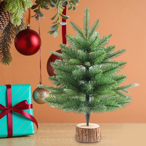 Indoor Christmas Decoration Full Branches Tree Realistic Mini Pine with Wooden