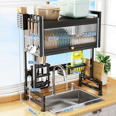 Stainless Steel Over The Sink Dish Drying Rack Kitchen Shelf Cutlery Holder
