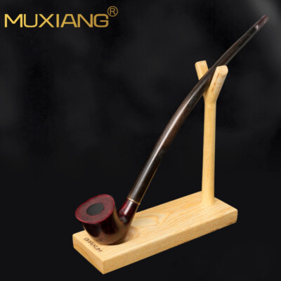 MUXIANG 9mm Gandalf Pipe Briar Churchwarden Reading Tobacco Pipe Wooden Rack