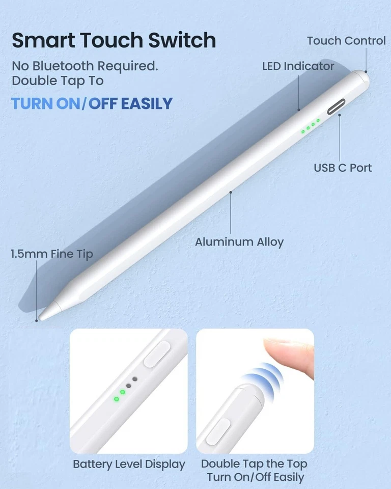 Universal Pencil USB-C Fast Charging Stylus Pen for iPad iPhone Samsung Tablets - Image 2 of 4