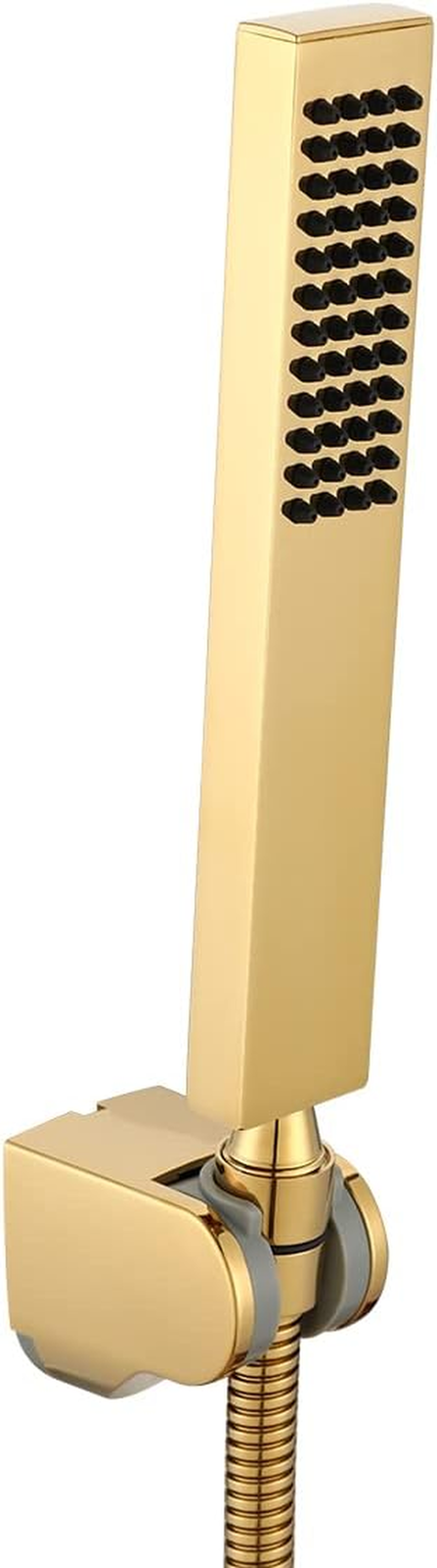 Polished Brass Gold Hand Held Shower Sprayer Head with Adjustable Wall Connector