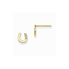 14k Yellow Gold CZ Children's 6mm Horseshoe Post Earrings Madi K Kids Jewelry