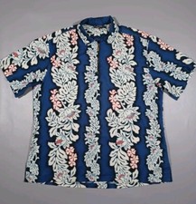Poha Hawaii Shirt Mens XL Blue Floral 1/4 Zip Pullover Short Sleeve Made In USA