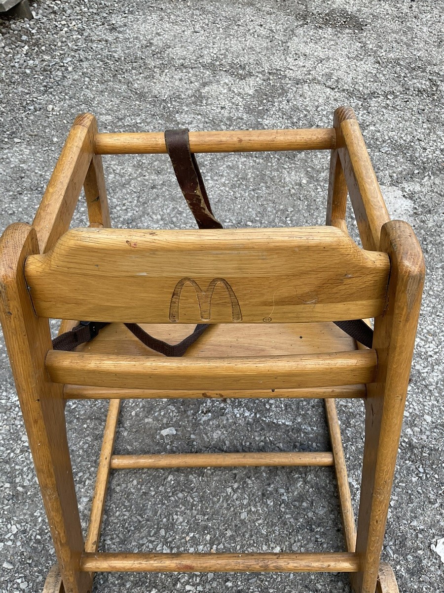 Vintage McDonald's Rolling Childs High Chair Restaurant Solid Oak